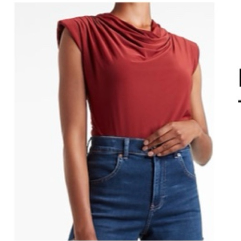 Express Ruched Cowl Neck Bodysuit - NWT - XL - Red